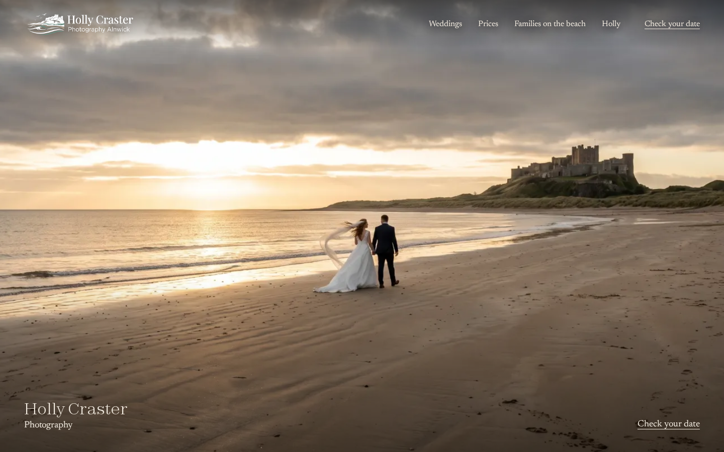 Holly Craster Photography home page on a desktop screen